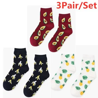 3Pair Color 11 1/2/3 пары носков и симпатичным мультяшным принтом фруктов, носки авокадо типа "банан" Вишня персикового цвета для девочек кавайные Носки Шорты для скейтборда Для женщин Harajuku носки для девочек - Цвет: 3Pair Color 11