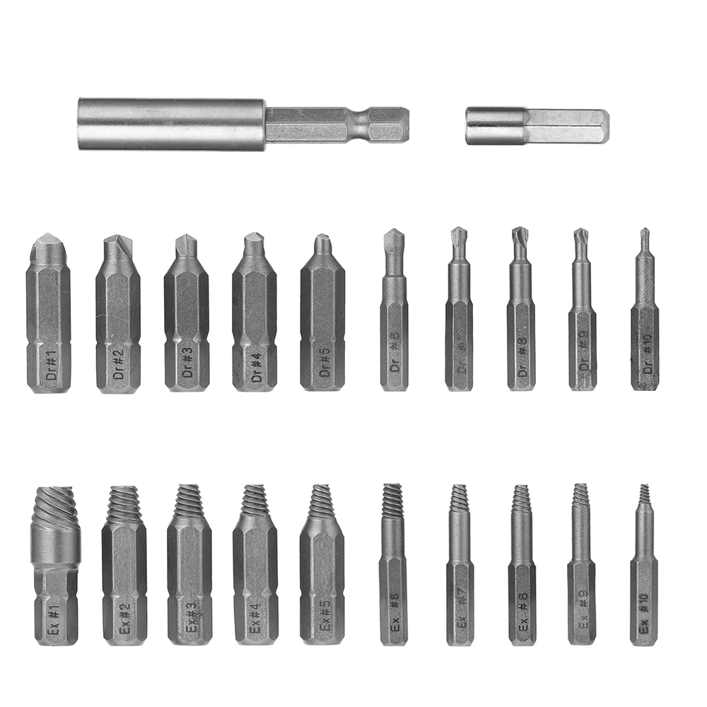 

22pcs Damaged Stripped Screw Extractor Set for Broken Screw All-Purpose HSS Broken Bolt Extractor screwdriver Screw Remover Set