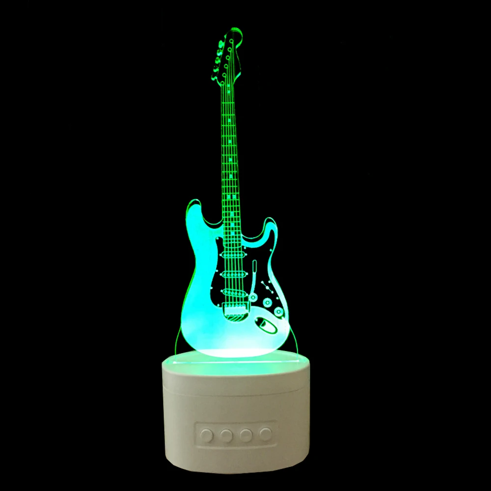 Guitar Bluetooth Speaker LED 3D Night Light Music Playing Rechargeable usb Tabl Lamp with 5 Color Changing Home Decor Xmas Gift
