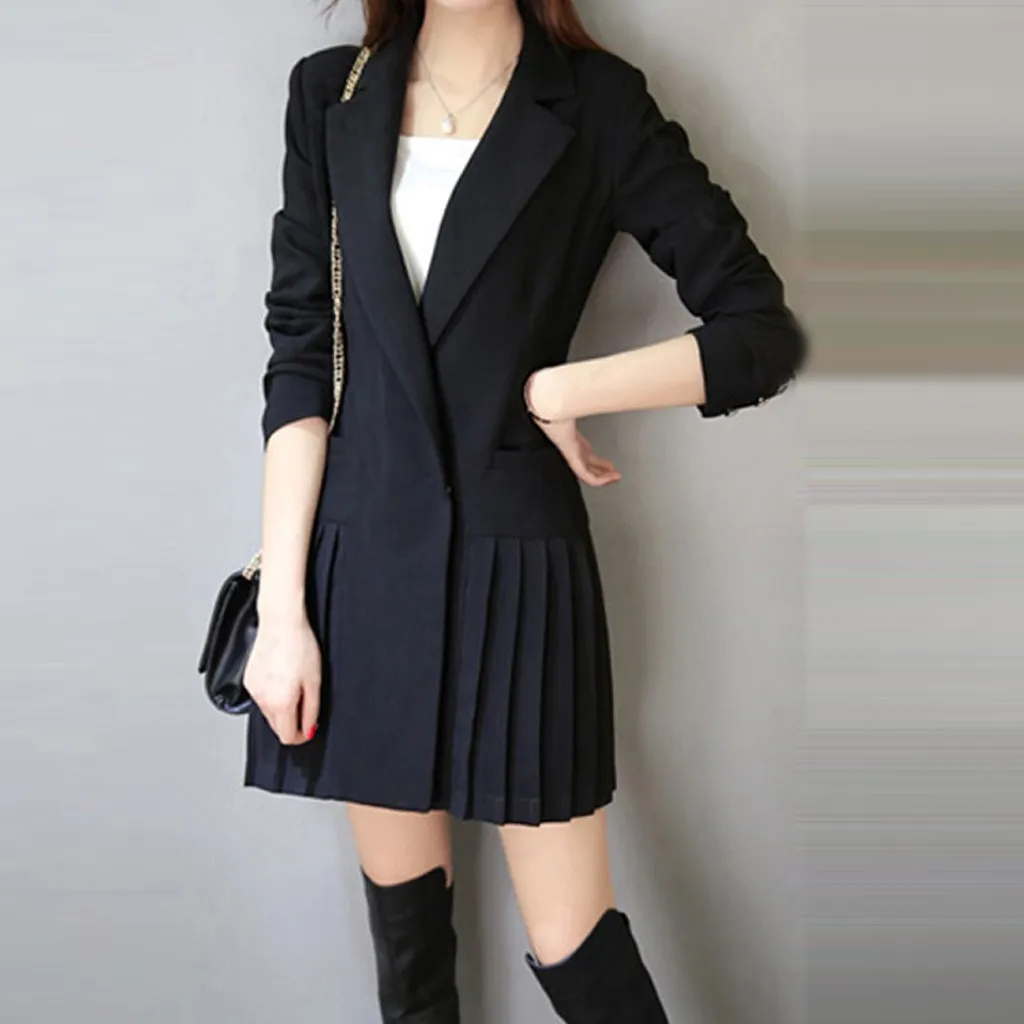 Chaqueta mujer, зимнее пальто, женское, зимнее, плиссированное, с отворотом, одноцветное, для офиса, леди, с длинным рукавом, на пуговицах, костюм, пальто, abrigos mujer invierno