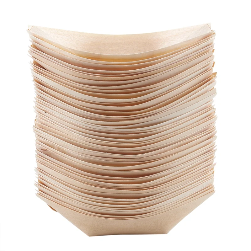 

50x finger food - bowls, "boat" biodegradable wood 11 cm x 6.5 cm