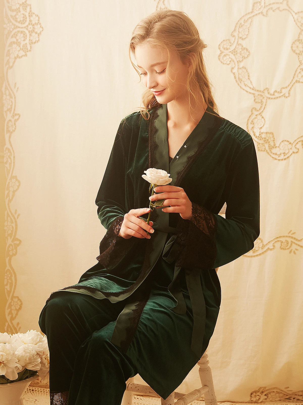 Новинка года, Зимняя женская одежда для сна принцессы, черно-зеленая пижама, длинные штаны, комплект из двух предметов, ночная рубашка