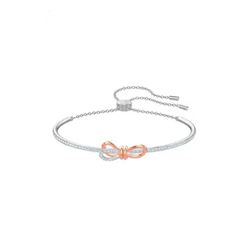 

Brand New Design Silver & Rose Gold Bowknot AAA Zircons Women Bracelet Bangle Adjustable size браслеты женские pulseira feminina