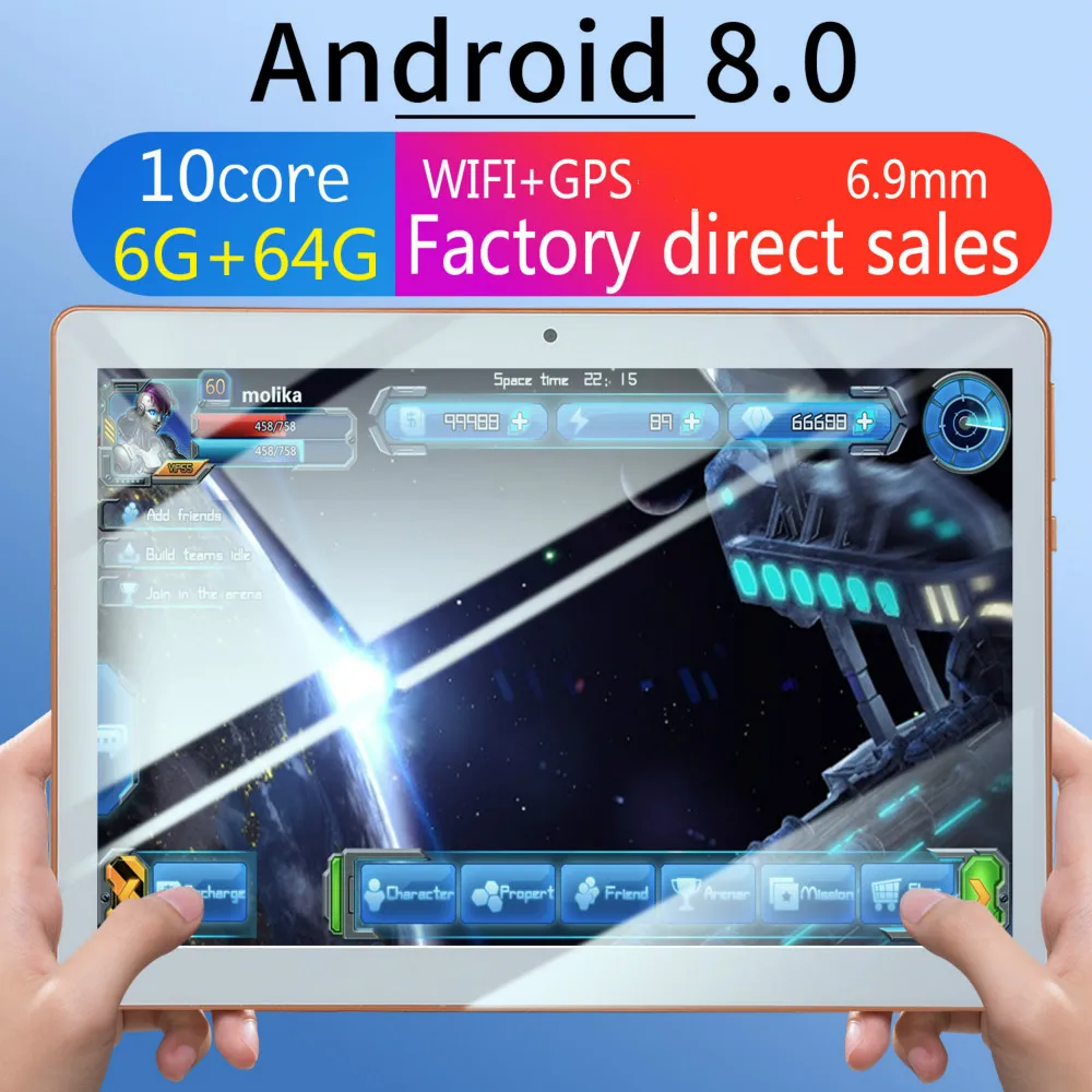 

10 Inch Tablet PC 4G Android 8.0 Quad Core Super Tablets Ram 6GB Rom 128GB WiFi GPS 10.1 Tablet IPS Dual SIM GPS Tablet