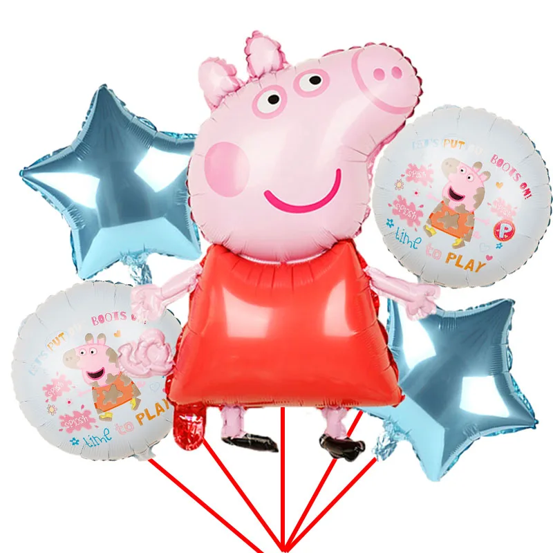 1 Набор, Свинка Пеппа, Детские воздушные шары из фольги для дня рождения, праздничные украшения для детей, Свинка Пеппа, Джордж, вечерние шары, товары - Цвет: 1set-6pcs
