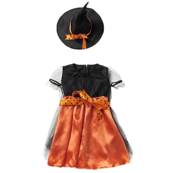 

Halloween Children's Performance Costumes Witch Costume with Hat Party Dress