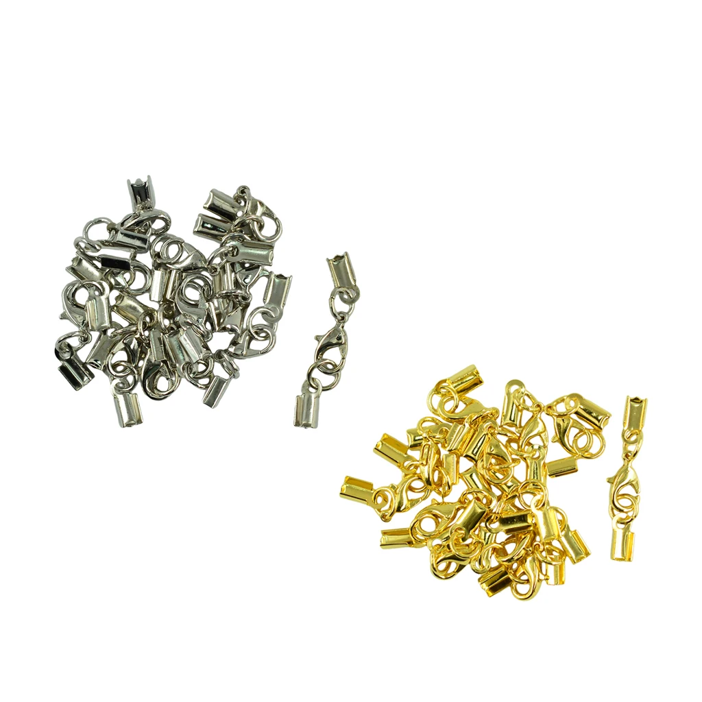 24pcs Lobster Clasp Clip Fold Over Cord End Crimp Caps For Jewelry Making