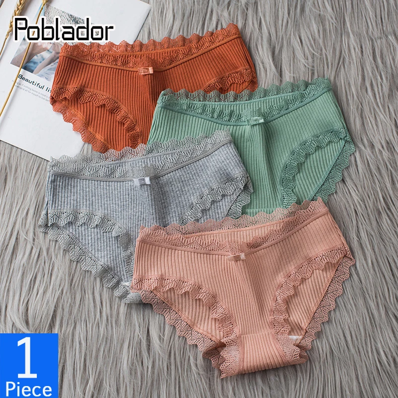 Poblador 2021New Sexy Women's Cotton Panties Sets Mid-Rise Lace Edge Underpants Soft Comfortable Lady Lingerie Briefs high waisted bikini underwear