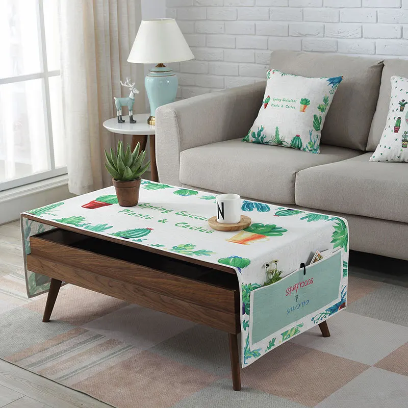 Tea table cloth cartoon printed cotton and linen cover cloth for tea table small table dust protected cover - Цвет: 3