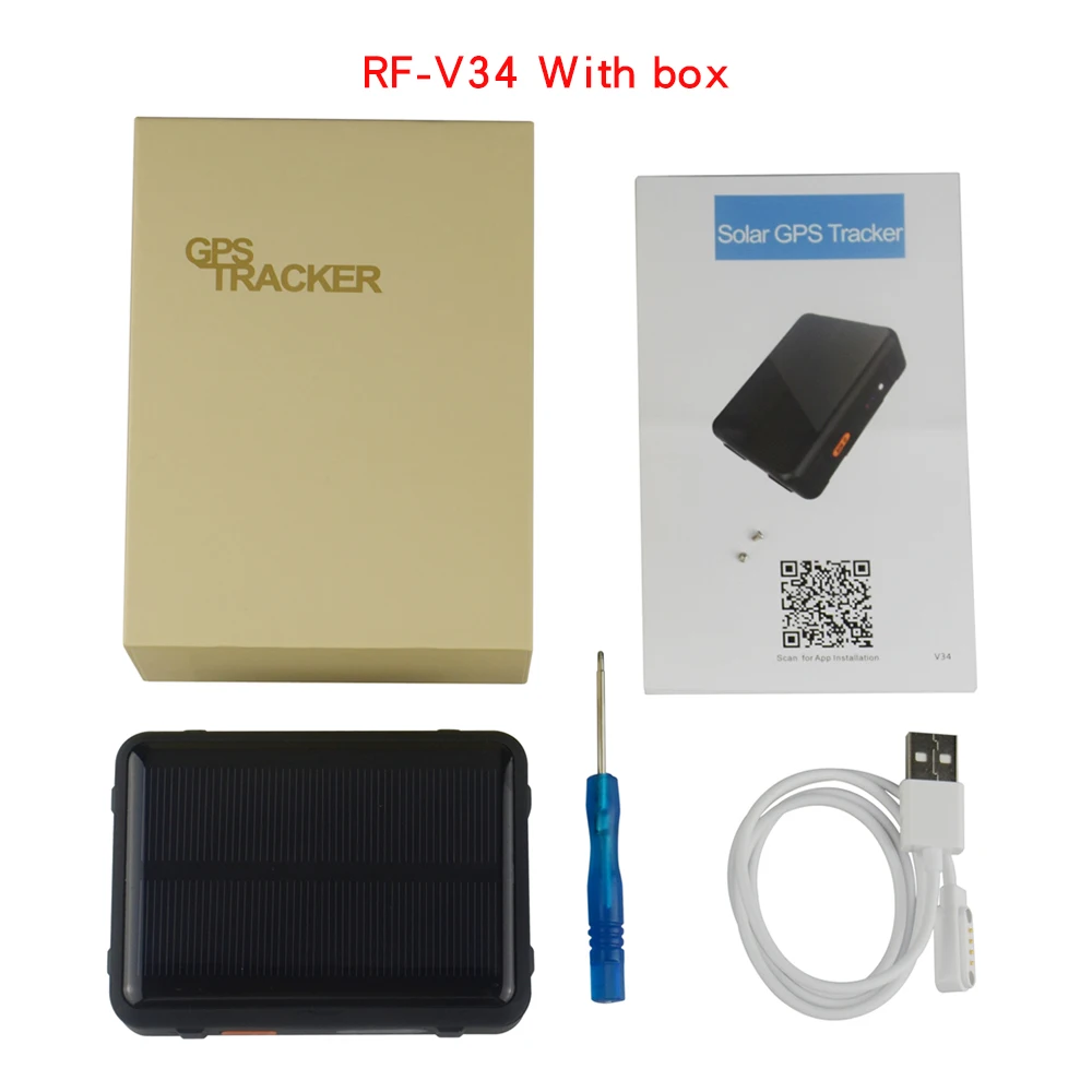 With box Водонепроницаемый GPS трекер для отслеживания коров RF-V34 голосового мониторинга солнечной энергии сильная Магнитная анти-Дистанционная сигнализация с веб-приложением в режиме реального времени трекер - Цвет: With box