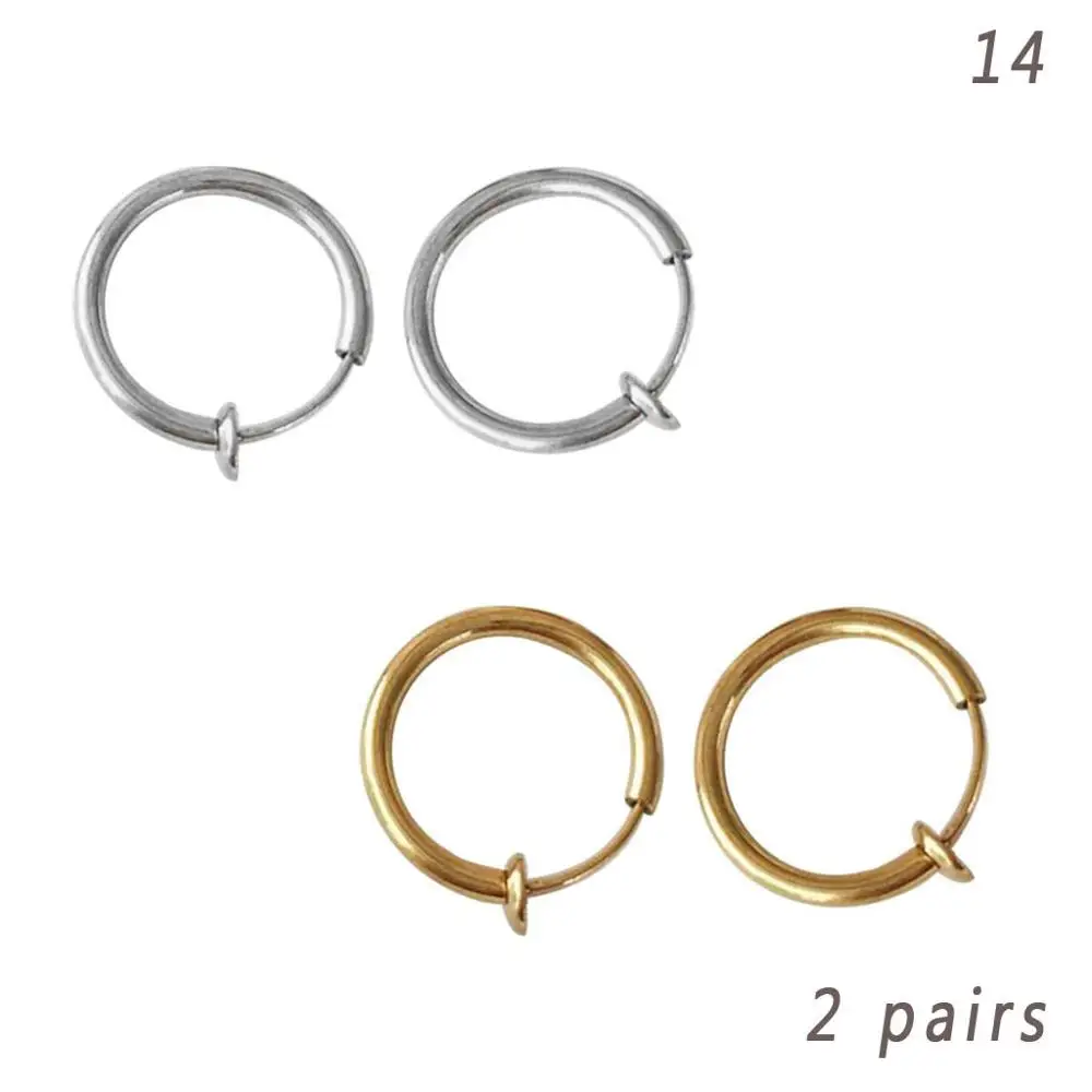 14mm Ювелирные изделия для тела, 2 пары, Поддельные кольца для носа, готический панк, для губ, ушей, носа, на клипсах, поддельные выдвижные кольца для пирсинга, кольца для губ, кольца для ушей, sfb - Окраска металла: 14mm
