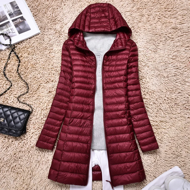 Стиль, зимняя женская мода, с капюшоном, черный Ультра-светильник, пуховик на утином пуху, новейшая, подходит ко всему, женская верхняя одежда, тонкая, теплая - Цвет: color same as pic