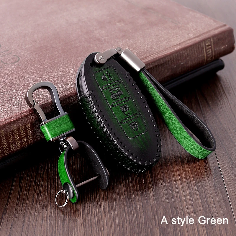 A Style Green Чехол из натуральной кожи с дистанционным управлением для автомобиля, чехол для Nissan Qashqai J10 J11 X-Trail t31 t32 kicks Tiida Pathfinder муранское Примечание - Название цвета: A Style Green