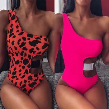 

Sexy Swimwear Women Hollow Out One Piece Swimsuit Push Up Padded Bra One Shoulder Bathing Suit Female Beachwear