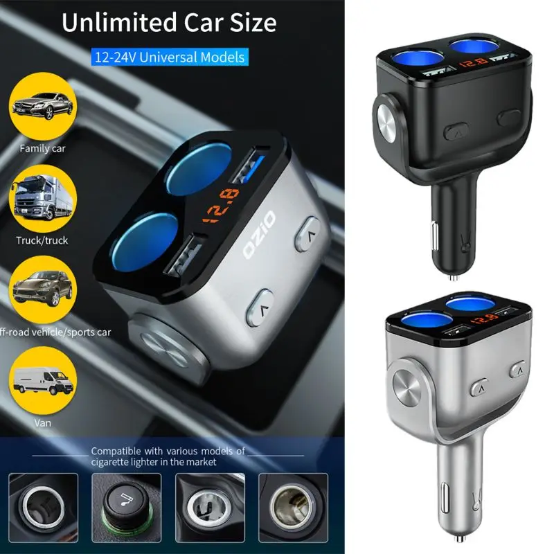 QC3.0 автомобильный зарядный конвертер, двойной USB разветвитель для прикуривателя, адаптер, подходит для 12 В, 24 В, 90 Вт, СВЕТОДИОДНЫЙ монитор напряжения, автоматический Acc