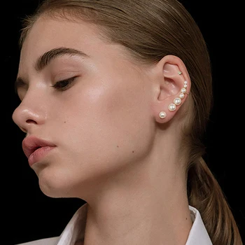 

2020 Fashion Ear Cuff Six Pearl Beads Clip Earrings 925 Jewelry Pearl For Women Crystal Zirconia Earrings