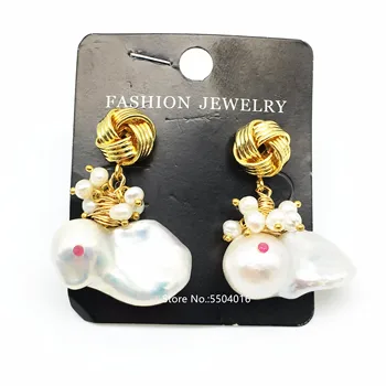 

Gold Geometric Irregular Natural Fresh Water Pearl Rabbit Dangle Drop Earrings For Women Wedding Earrings Baroque Pearl Earrings
