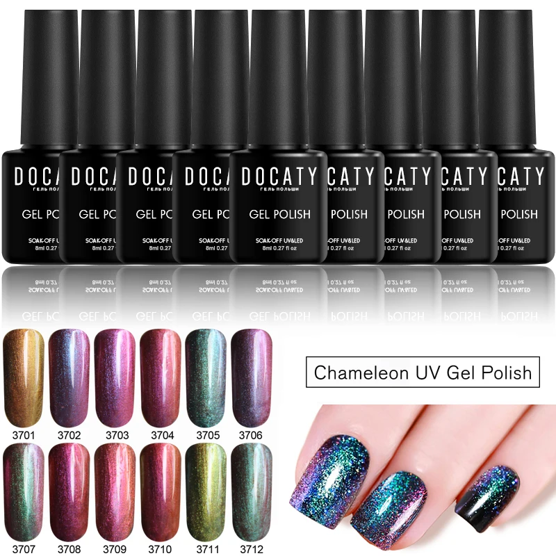 

Docaty 12 Colors Chameleon UV Gel Polish Shiny Enamels for Nails Design Lacquer Shinning Sequins Holographic Manicure Varnish