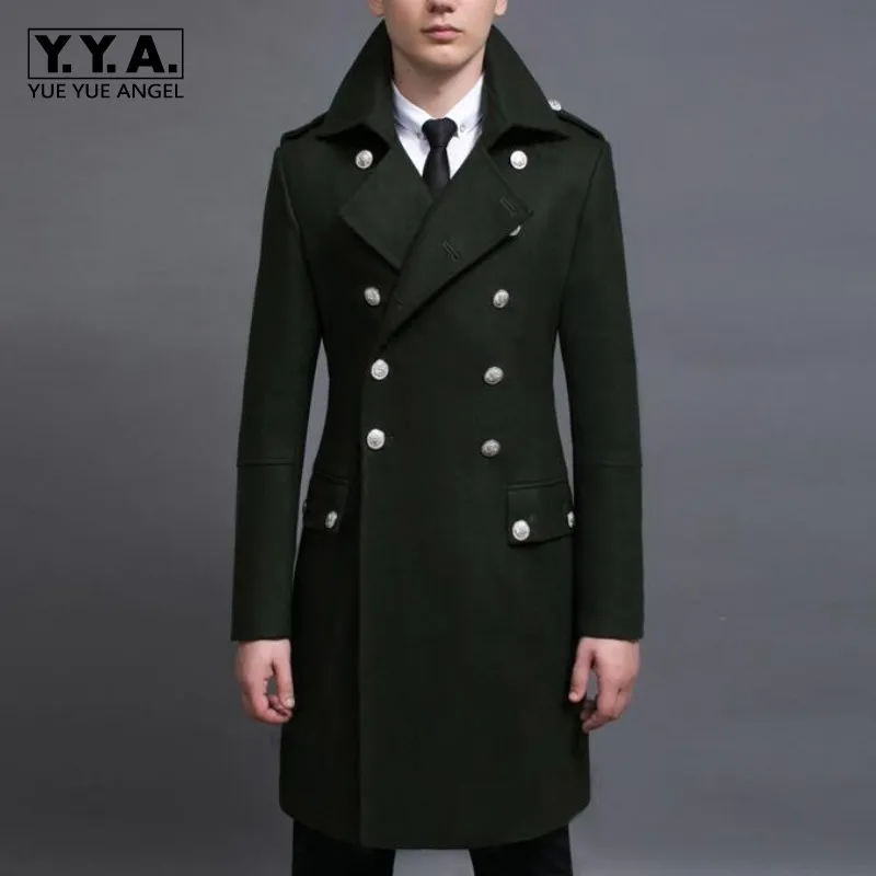 

Spring New Arrival Fashion Mens Double Breasted Wool Blend Coats Male Military Long Jackets Outwears Parkas Army