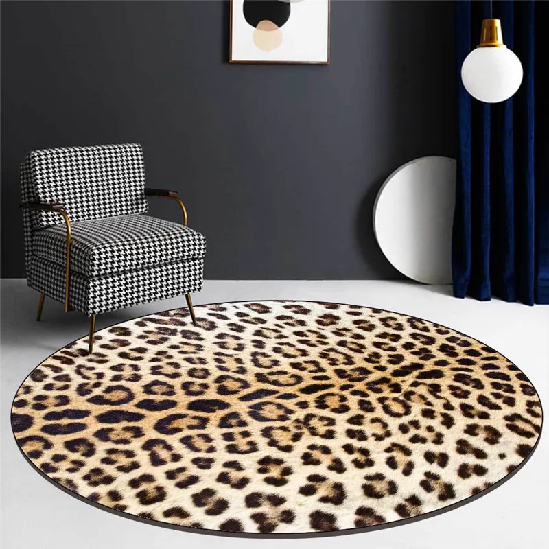Leopard Print Round Carpet Floor Mat Modern Fashion Carpets For Living Room Chair Anti-slip Rug Bedroom Decor Tapis | Дом и сад
