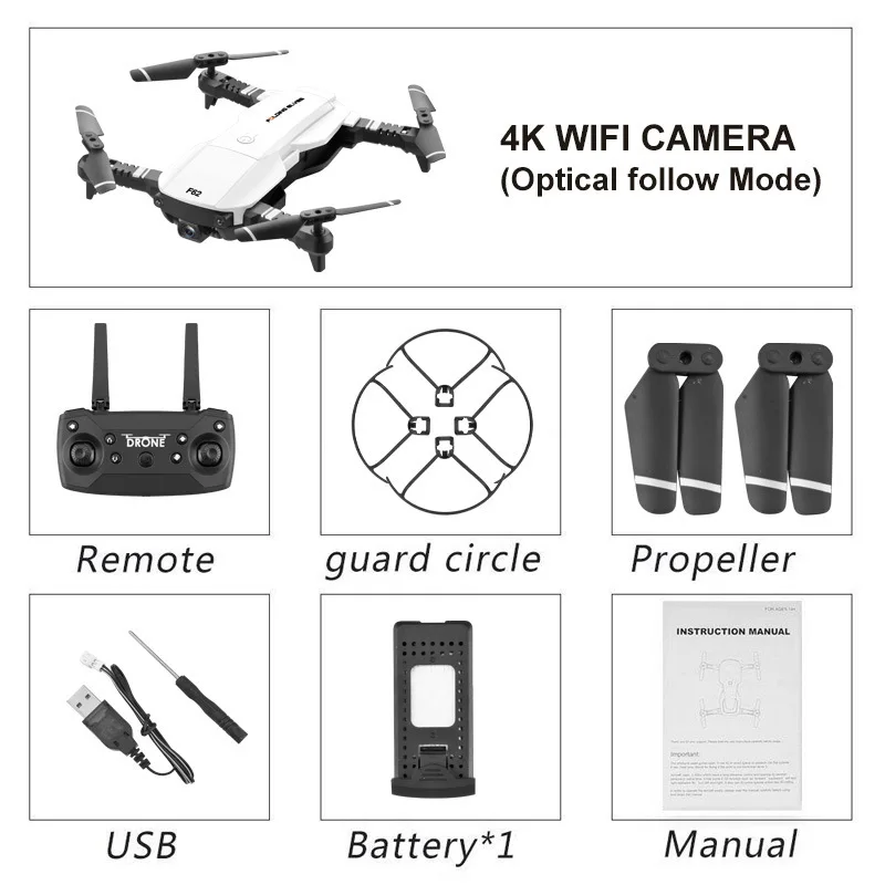 Flytec F62 2,4G wifi 4K 16mp HD широкоугольная камера Радиоуправляемый Дрон оптическое управление потоком жестов умный Квадрокоптер вертолет - Цвет: white 4k Camera