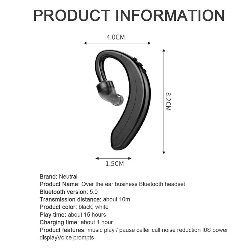 Спортивные наушники с крючком Bluetooth 5 0 беспроводные bluetooth одиночные микрофоном
