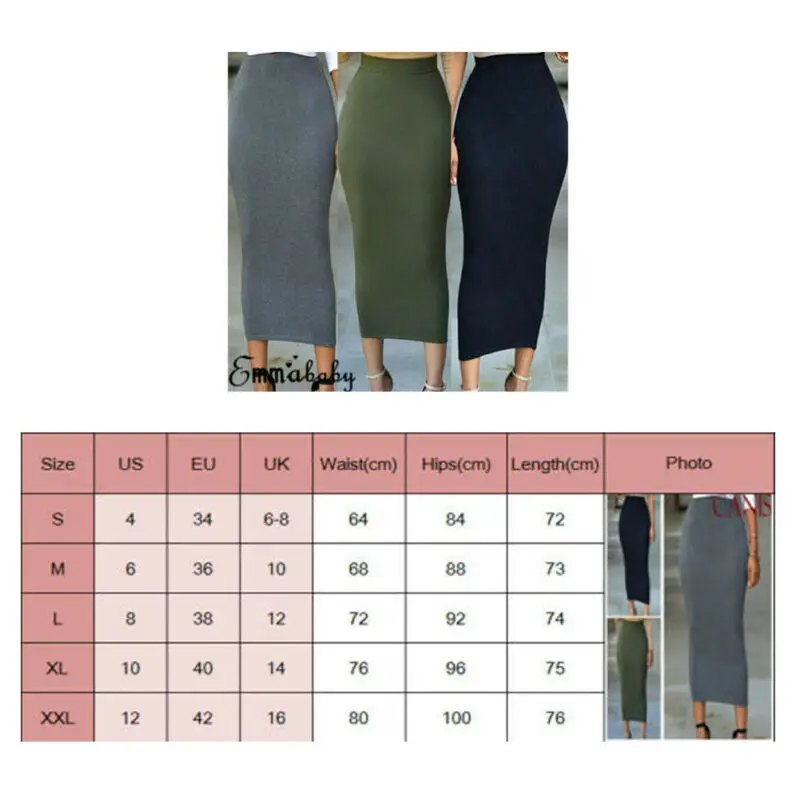 Womens Skirt 2019 Autumn Fashion New Plain Jersey Bodycon Tube Straight High Waisted Skirt Ladies Casual Stretch Midi Skirt hot