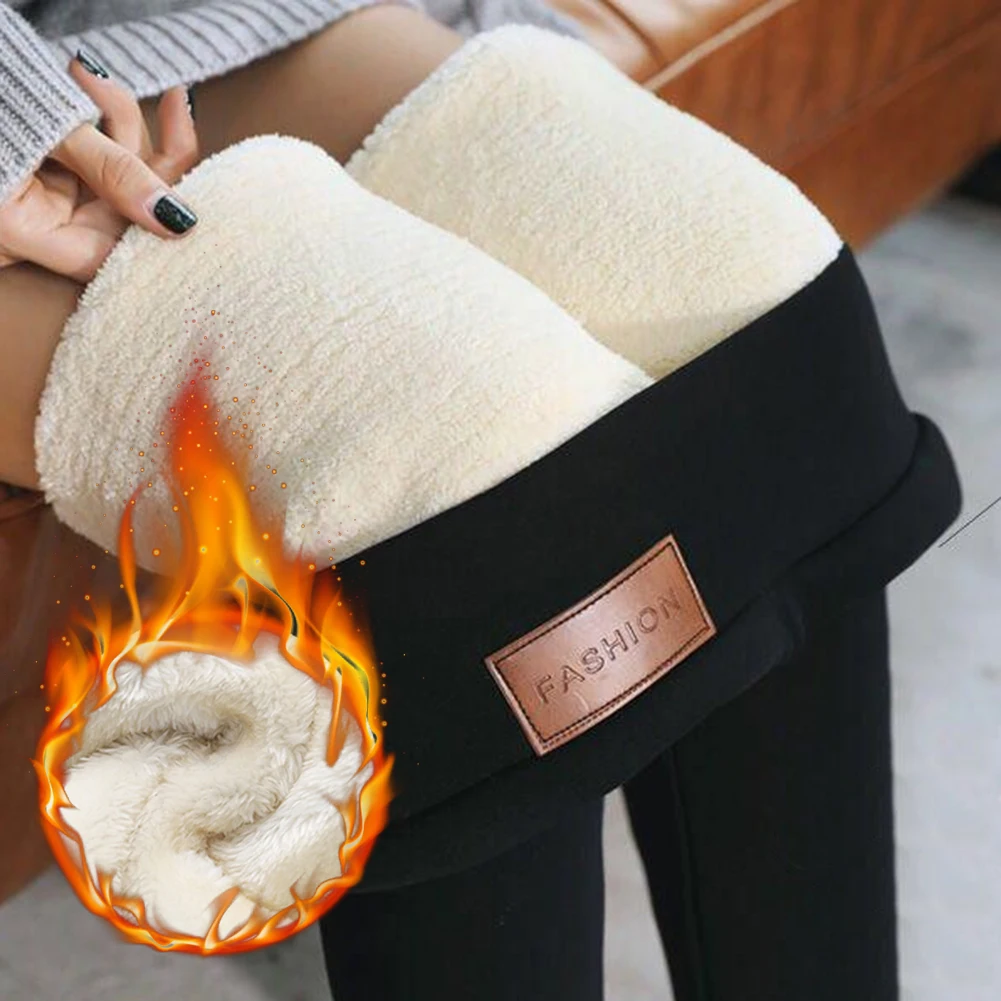 

Winter Pants Solid Warm Winter Slim Thicken Velvet Wool Leggings High Waisted Pants for Women Cashmere Pants Trousers Leggings