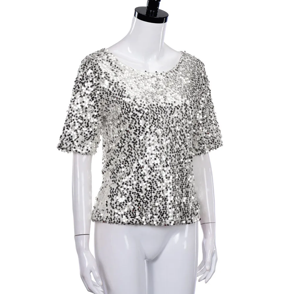 KLV модная Женская Блестящая футболка Коктейльные Вечерние Повседневные рубашки большого размера плюс 5xl рубашка короткая рубашка