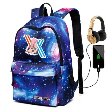 

Darling In The FranXX Starry Backpack HIRO ZERO TWO USB Charge Laptop Backpack for Teenagers Girls Boys Large School Bags