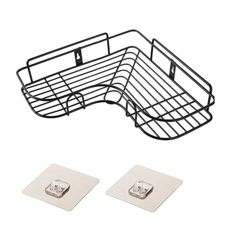 Модные аксессуары для ванной комнаты, угловая полка для ванной комнаты, кованая железная стойка для хранения, кухонный штатив, настенная полка - Цвет: Черный