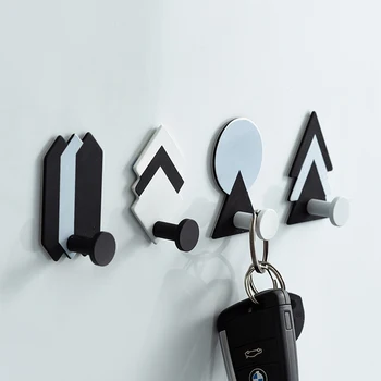 

Modern Simple Black and White Wrought Iron Geometric Hook Coat Hook Wall Hooks Room Accessories Creative Wall Hooks Key Hooks