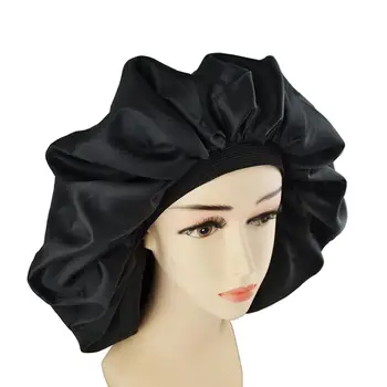 

Large Night Sleep Cap Hair Bonnet Hat Head Cover Satin Wide Band Adjust Elastic