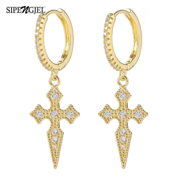 

Fashion Pave Cz Crystal Vintage Cross Hoop Earrings Top Quality Gold Silver Color Cross Earrings For Women Jewelry 2020