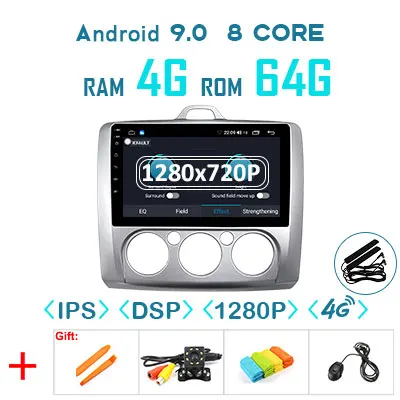 1280*720P Android 9,0 4G 64G Carplay радио для Ford Focus 2 Mk 2 2004-2011 Навигация ips экран DSP зеркальное соединение без DVD плеера - Цвет: 9.0 4G 64G DSP 1280P