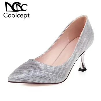 

Coolcept Mixed Color Women Pumps Pointed Toe Leather Shoes Women Thin Heel Soft Sole Daily Casual Wedding Zapatos Size 33-40
