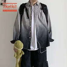 Liketkit, мужские повседневные рубашки,, мужская хлопковая рубашка с длинным рукавом и градиентом, в стиле пэчворк, мужская рубашка в стиле хип-хоп, большие размеры, модная уличная одежда