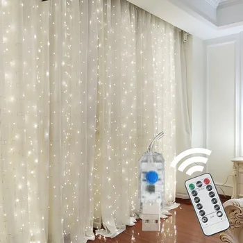 

Copper Wire Curtain Fairy Lights Christmas Light 8-Mode Decorative String Lights Star Ice Bar USB Remote Control Light String