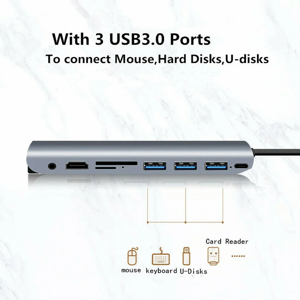 Адаптер многофункциональный концентратор док-станция HDMI аудио 9 в 1 TF порт PD Тип C к VGA передача данных 4 к VGA 3 USB3.0 HDMI для MacBook
