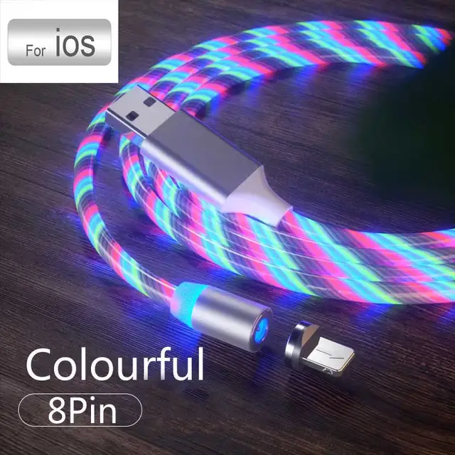 3 In1 Magnetic Current Luminous Lighting Charging Mobile Phone Cable Cle Usb C Cable LED Micro USB Type C for Iphone Huawei P50 For iphone Colorful