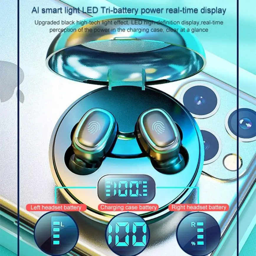 TWS Bluetooth Wireless Headphone LED Display Sports Earbuds Waterproof Men Women Earphone with Mic Gaming Hifi Stereo Headset
