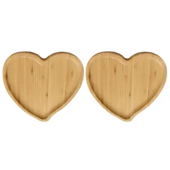 

2 Pcs Heart Shaped Eco-friendly Bamboo Wooden Tray Food Tea Coffee Serving Plate Fruit Bread Tray Dishes Snack Plate