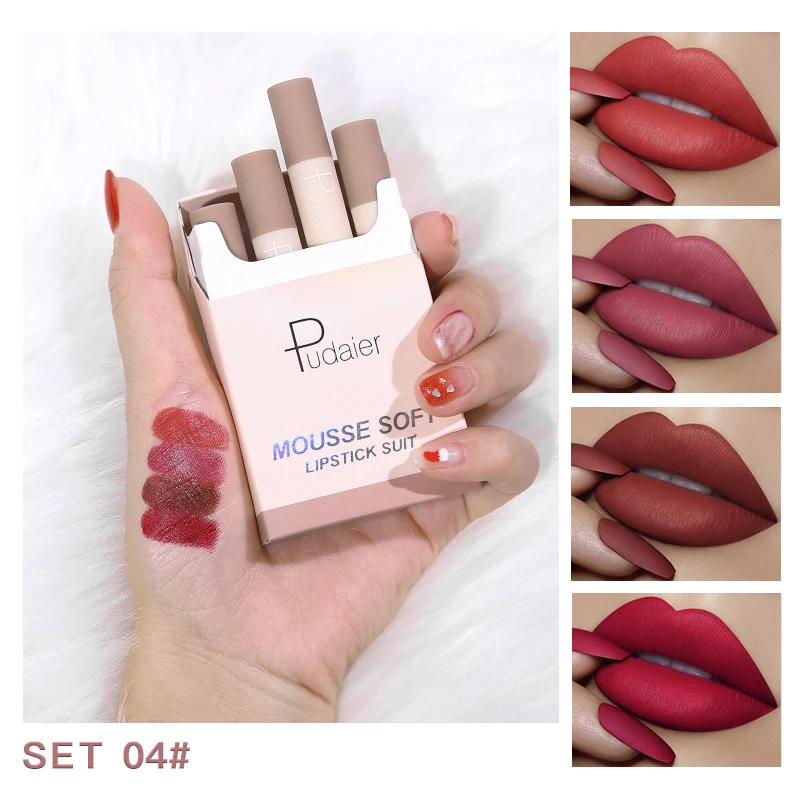 

Pudaier 4 Colors Velvet matte Cigarette Lipstick Set Lip makeup Long Lasting lipstick set make up nude lipstick maquiagem batom