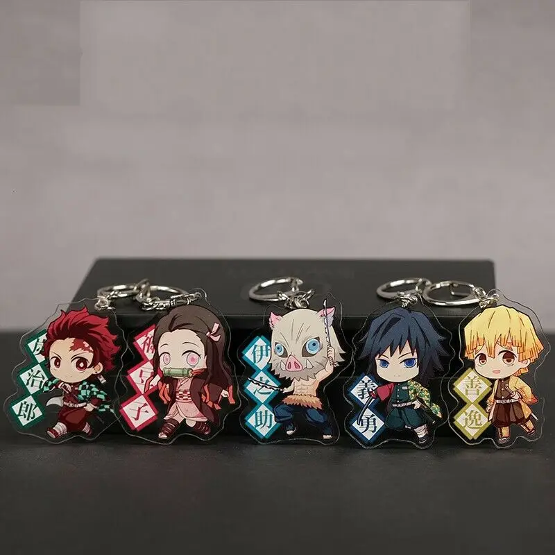 

Wholesale Japanese Anime Demon Slayer Kimetsu no Yaiba Cosplay Acrylic Keychain Keyring Phone Pendant Cute Gift Full 5pcs Set