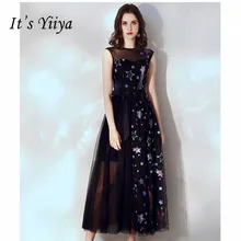 Это Yiya элегантные вечерние платья с круглым вырезом без рукавов Платье трапециевидного силуэта De Soiree длиной до колен со звездами женские вечерние платья E875