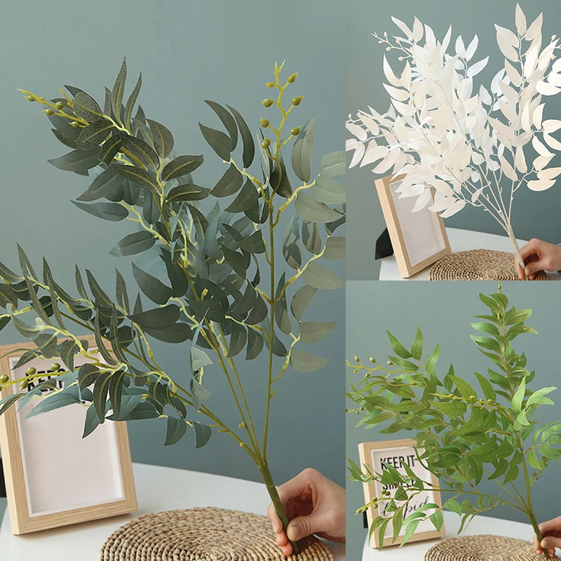 Искусственная ива листья зеленые белые Искусственные растения DIY искусственный букет Искусственные листва для дома Свадебные леса вечерние украшения