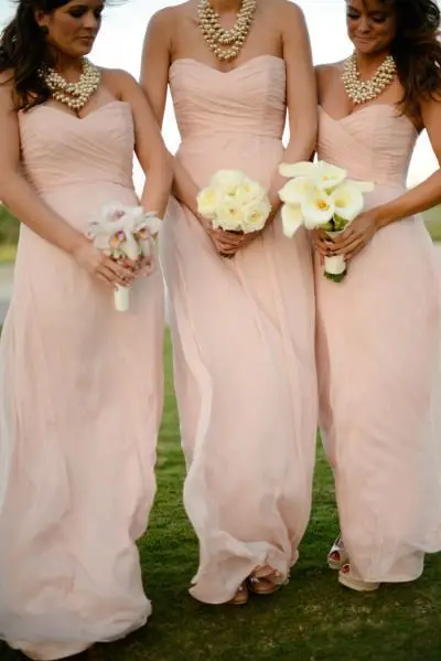 

Beautiful Sweetheart Blush Pink Long Bridesmaid Dresses 2014 Coarl Backless A Line Chiffon Simple Gown Gala Robe De Soiree