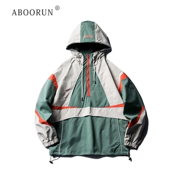 

ABOORUN Men's Fashion Jackets Harajuku Patchwork Hooded Jackets Casual Sports Coat for Male
