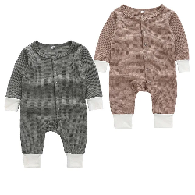

Clothes for Babies Spring And Autumn Romper Baby Solid Color Cross Ribbed Pattern Long Sleeve Onesie Newborns Crawling Clothes I