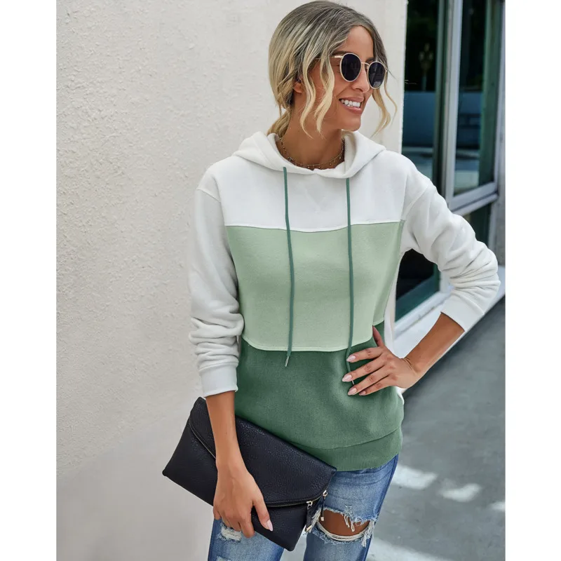 

2020 New Women's Color Matching Patchwork Hoodies Rope Pullover Women's Sweatshirt Female High Street Wm*